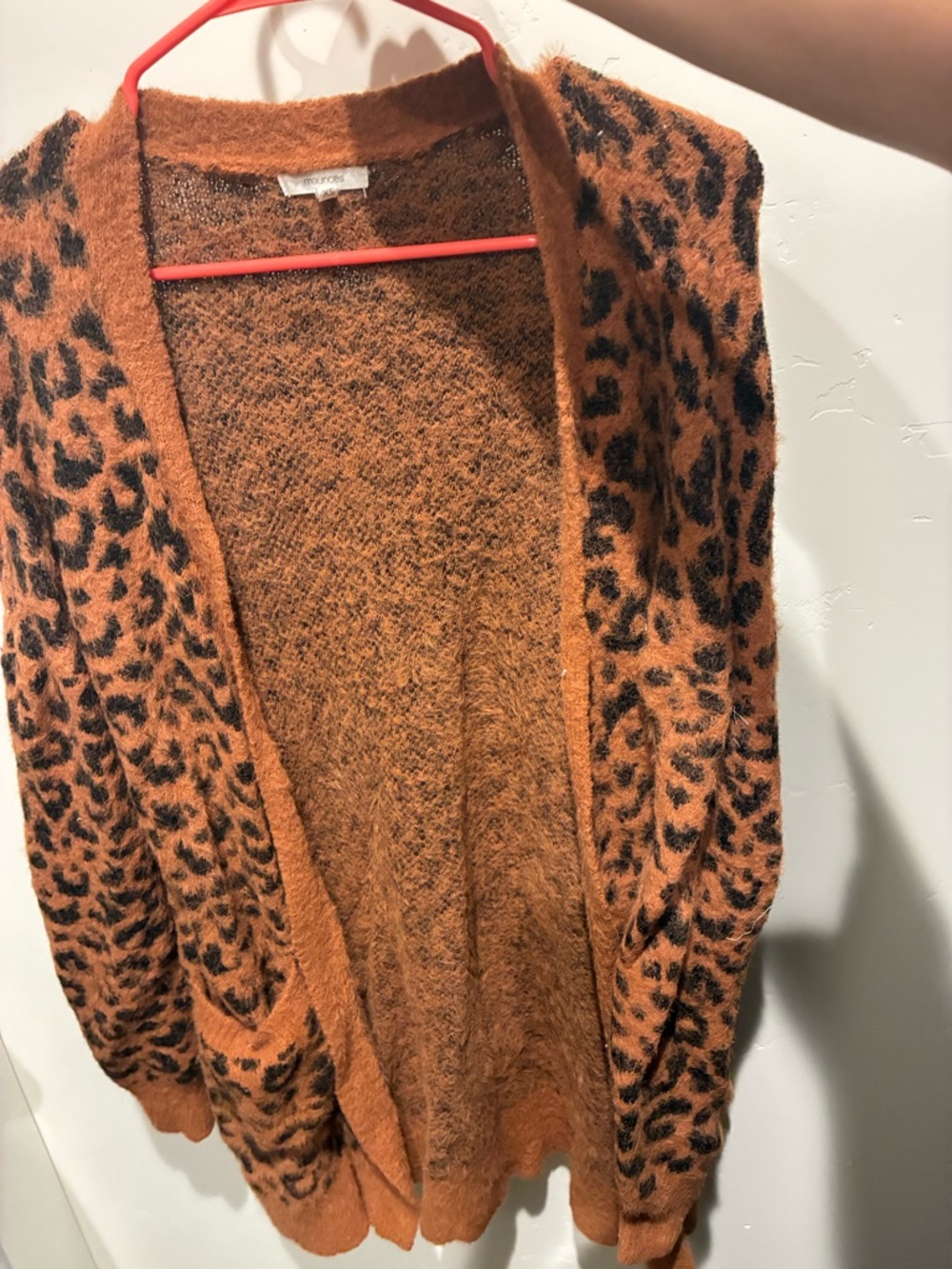 Maurices Rust Orange & Black Leopard Open Cardigan